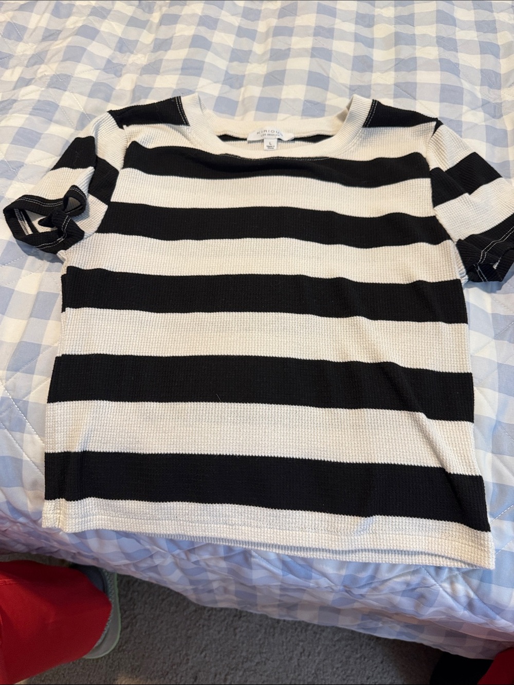 Striped Short Sleeve Knit Tee - Black & White
